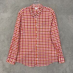 J Crew Shirt Womens XL Red Orange Plaid Button Up Cotton Preppy Classic Top